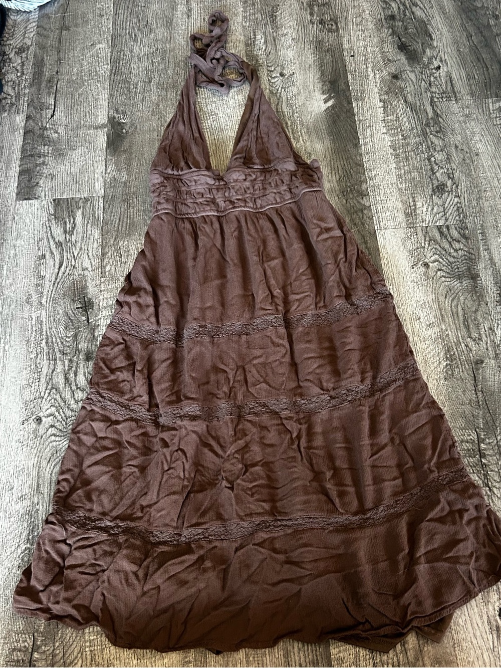 Urban Heritage Brown Halter Tiered Maxi Dress